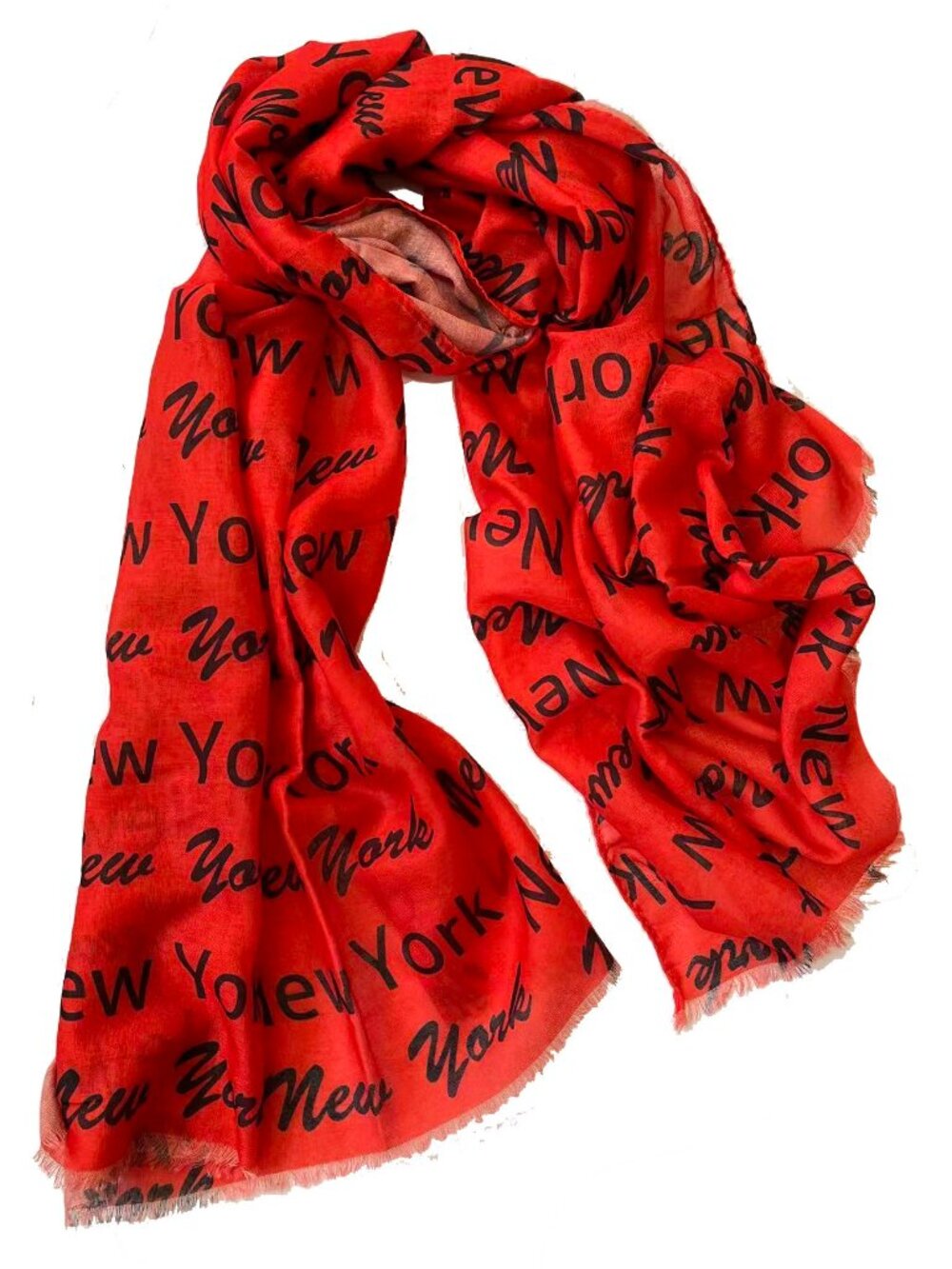Women Summer New York Print Rectangular Light Scarf - Red/Black